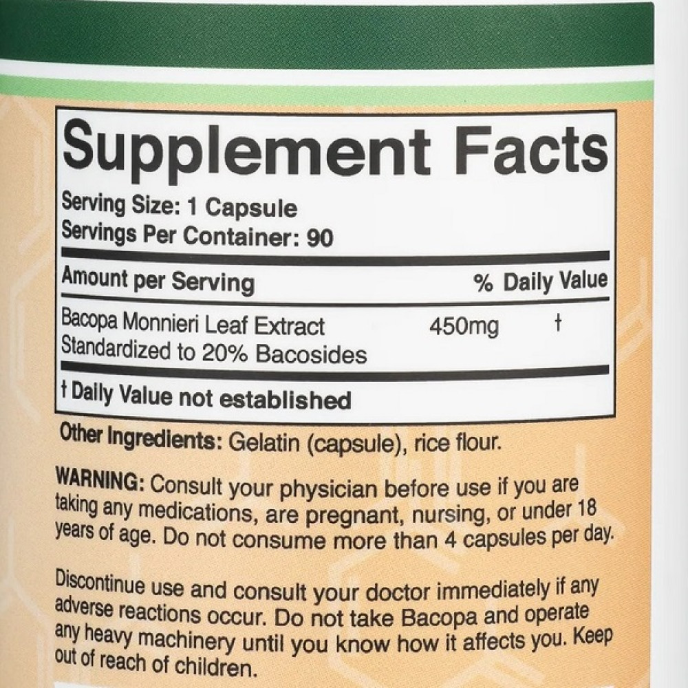 Комплекс для профілактики роботи головного мозку Double Wood Bacopa Monnieri Extract 450 mg 90 Caps