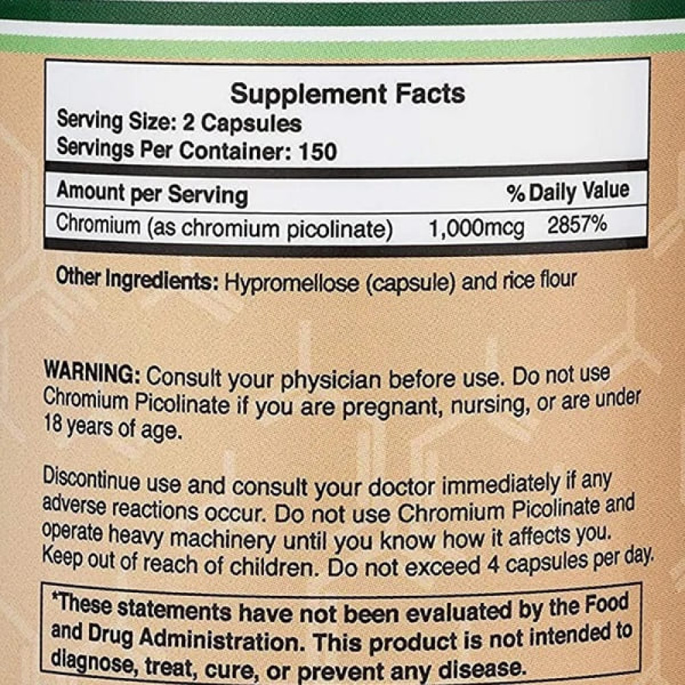Мікроелемент Хром Double Wood Chromium Picolinate 1000 mcg (2 caps per serving) 300 Caps