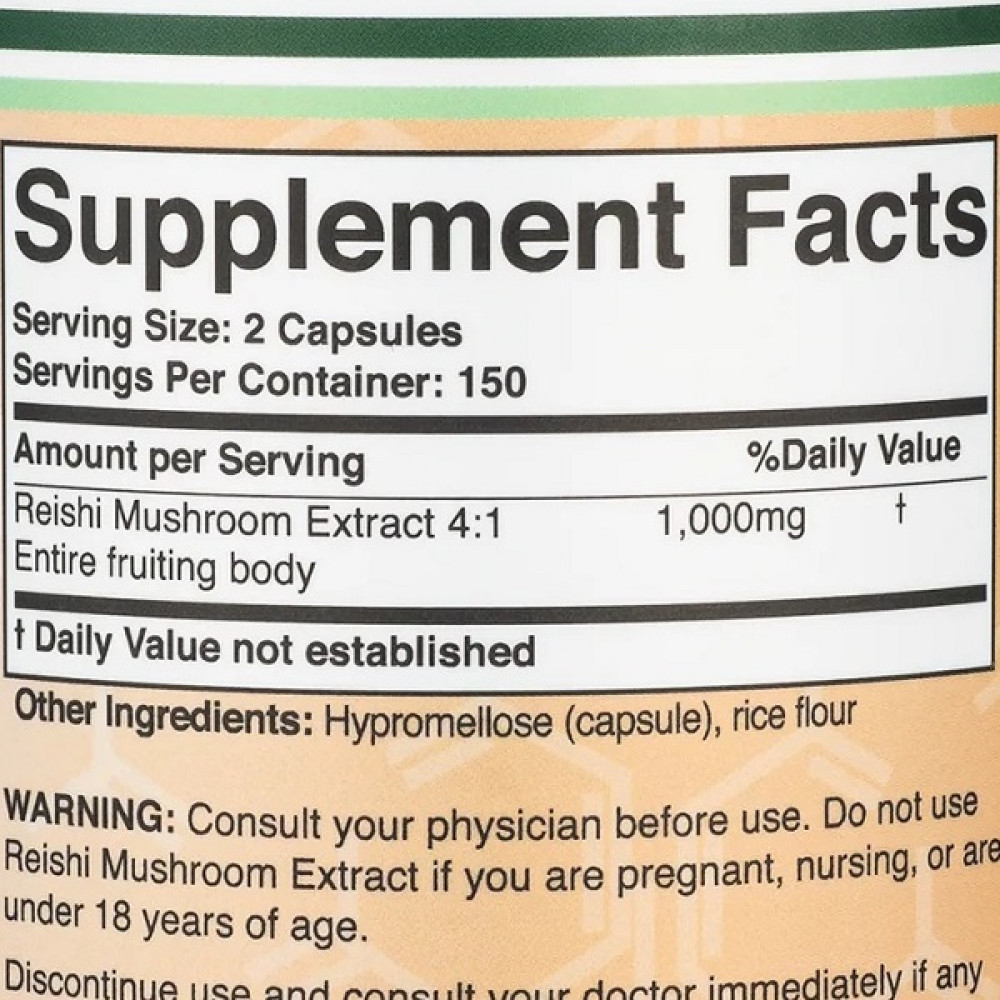 Грибний комплекс Double Wood Reishi Mushroom Extract 1000 mg (2 caps per serving) 300 Caps