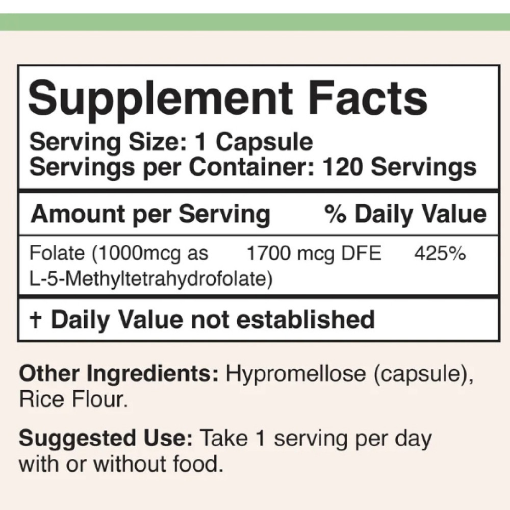 Фолієва кислота Double Wood Methylfolate 1000 mcg 5-MTHF (1700 DFE) 120 Caps