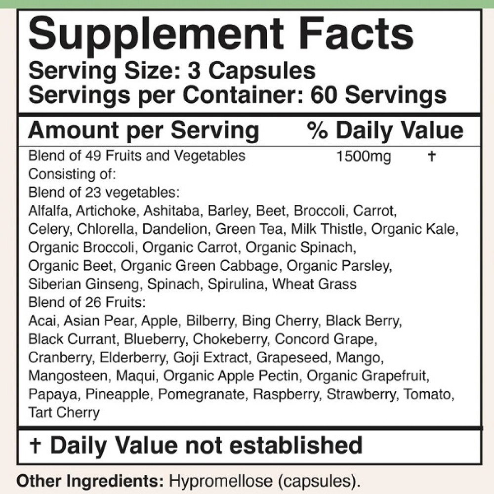 Суміш екстрактів Double Wood Daily Fruits and Veggies 180 Caps