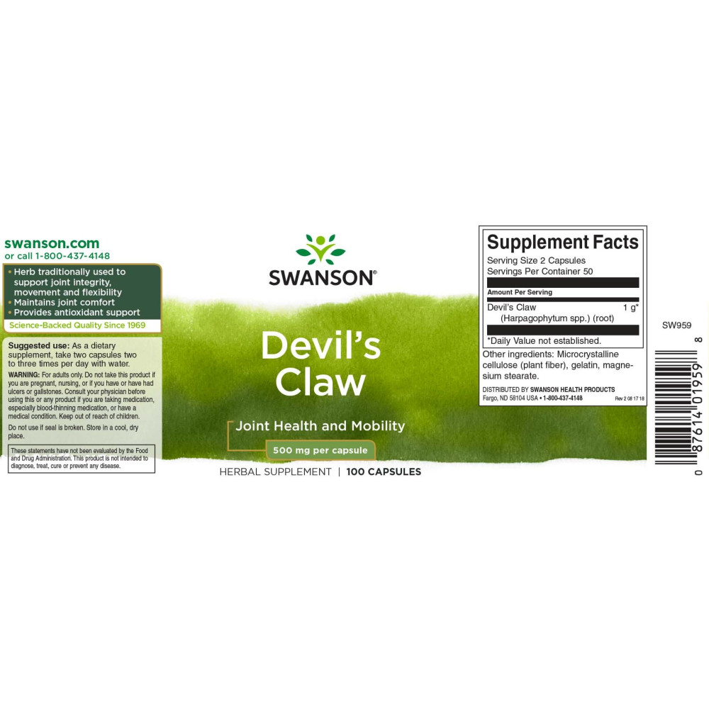 Коготь диявола Swanson Devil's Claw 500 mg 100 Caps
