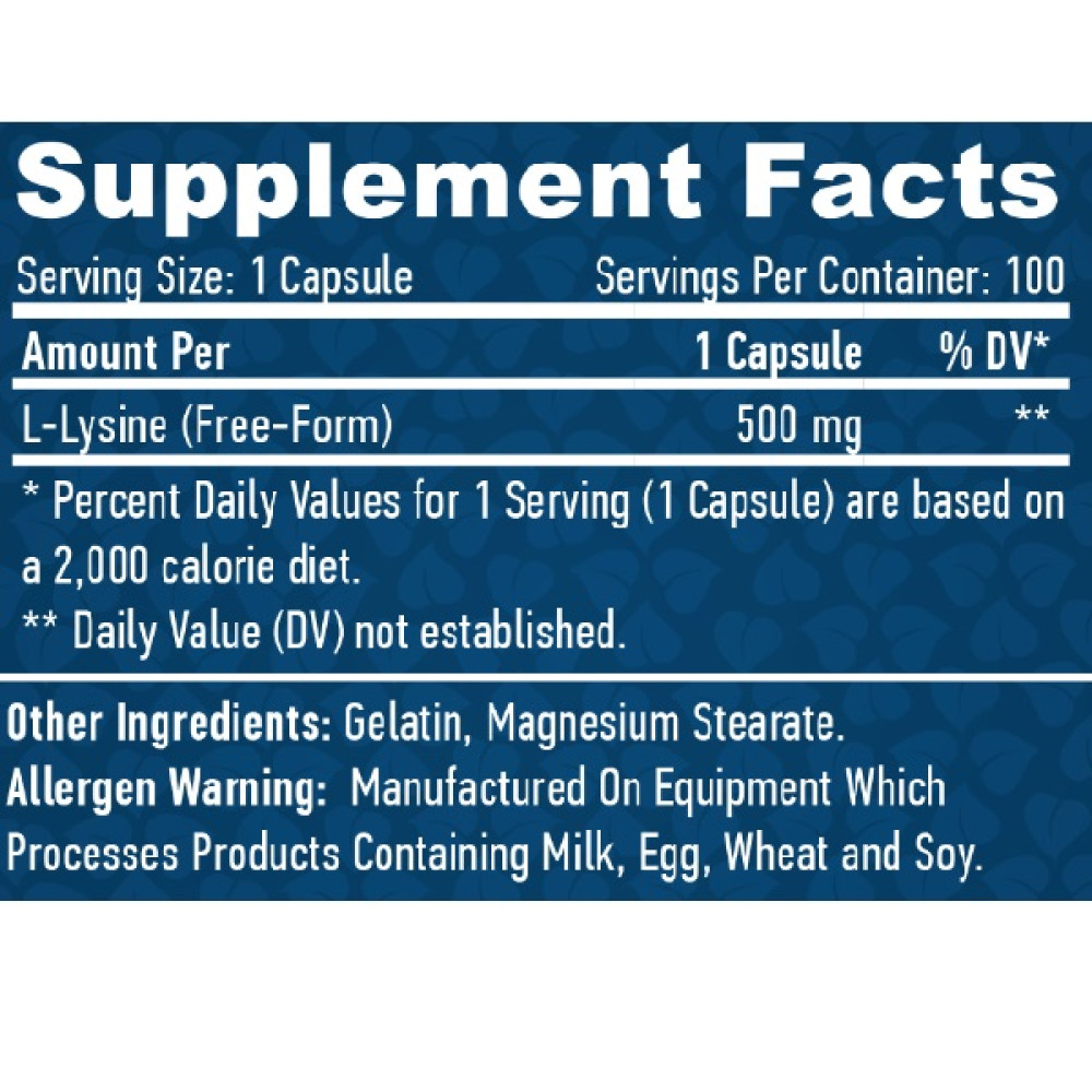 Амінокислота Лізін Haya Labs L-Lysine 500 mg 100 Caps