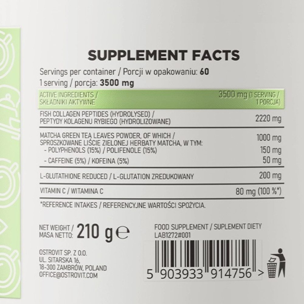 Хондропротектор (для спорту) OstroVit Collagen + Matcha 210 g /60 servings/ Unflavored