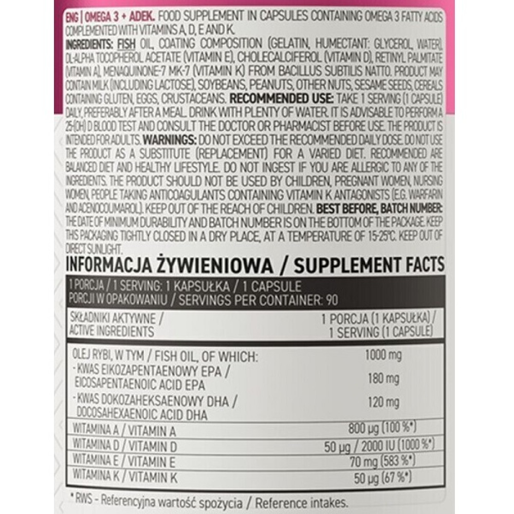Омега для спорту OstroVit Omega 3 + ADEK 90 Caps