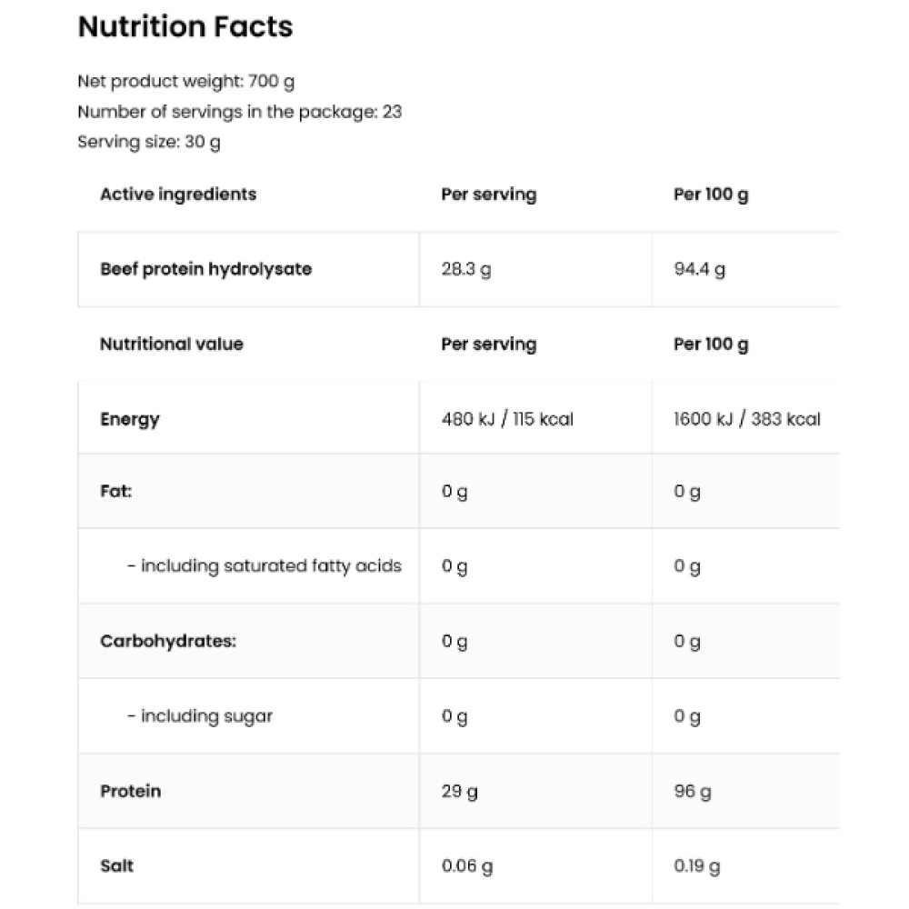 Протеїн OstroVit Hydro Beef Protein 700 g /23 servings/ Raspberry