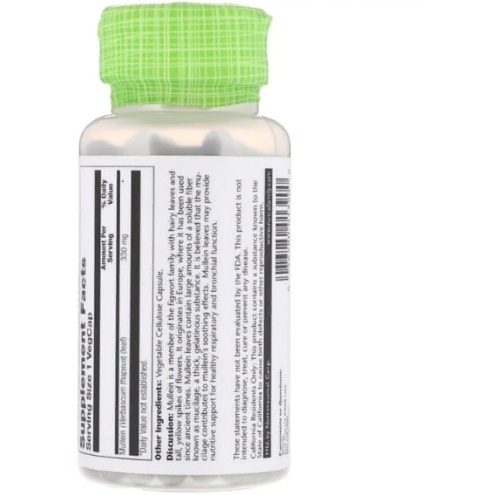 Комплекс для профілактики дихальної системи Solaray Mullein 330 mg 100 Veg Caps SOR-01390