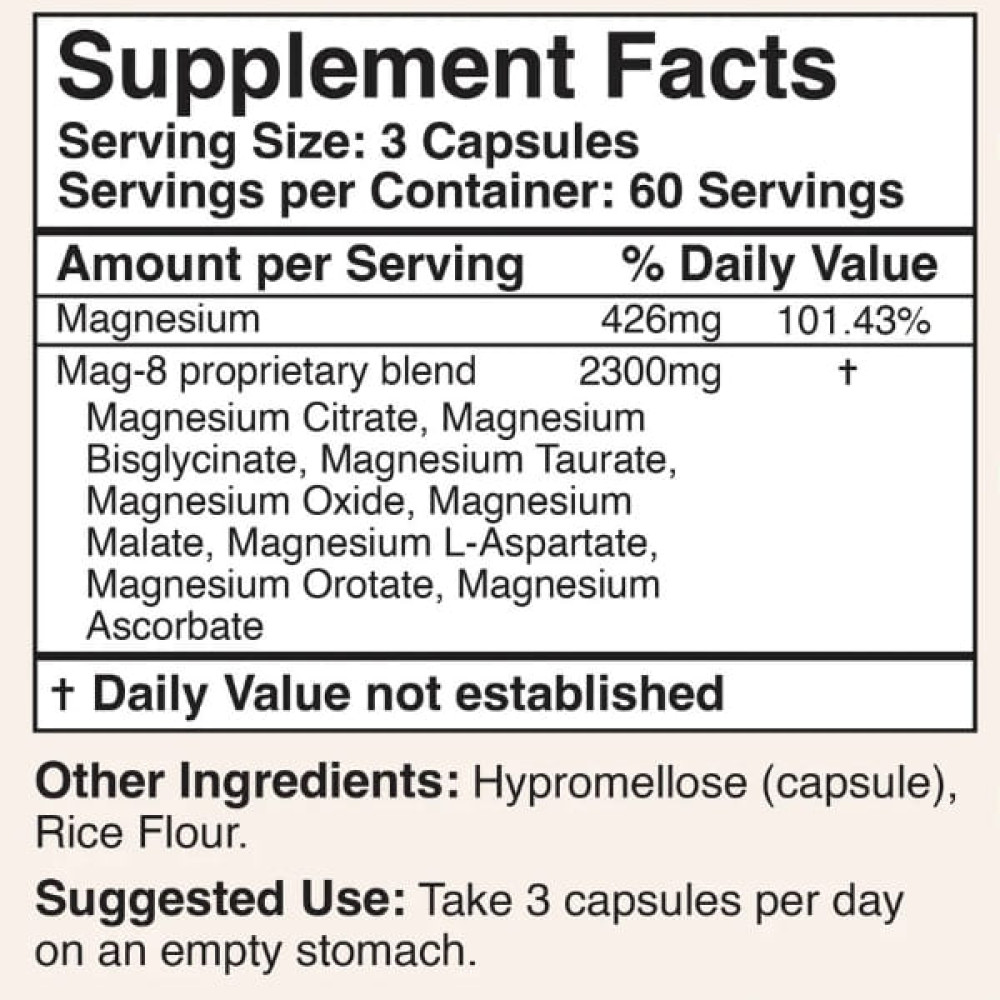Мікроелемент Магній Double Wood MAG-8 Magnesium Complex Supplement 2300 mg (3 caps per serving) 180 Caps