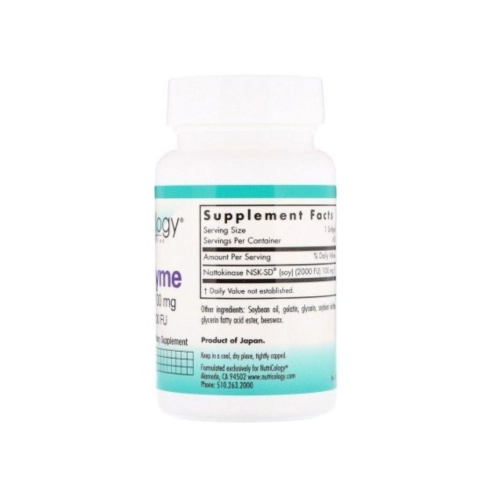 Комплекс для профілактики тиску та кровообігу Nutricology NattoZyme Nattokinase 100 mg 60 Softgels