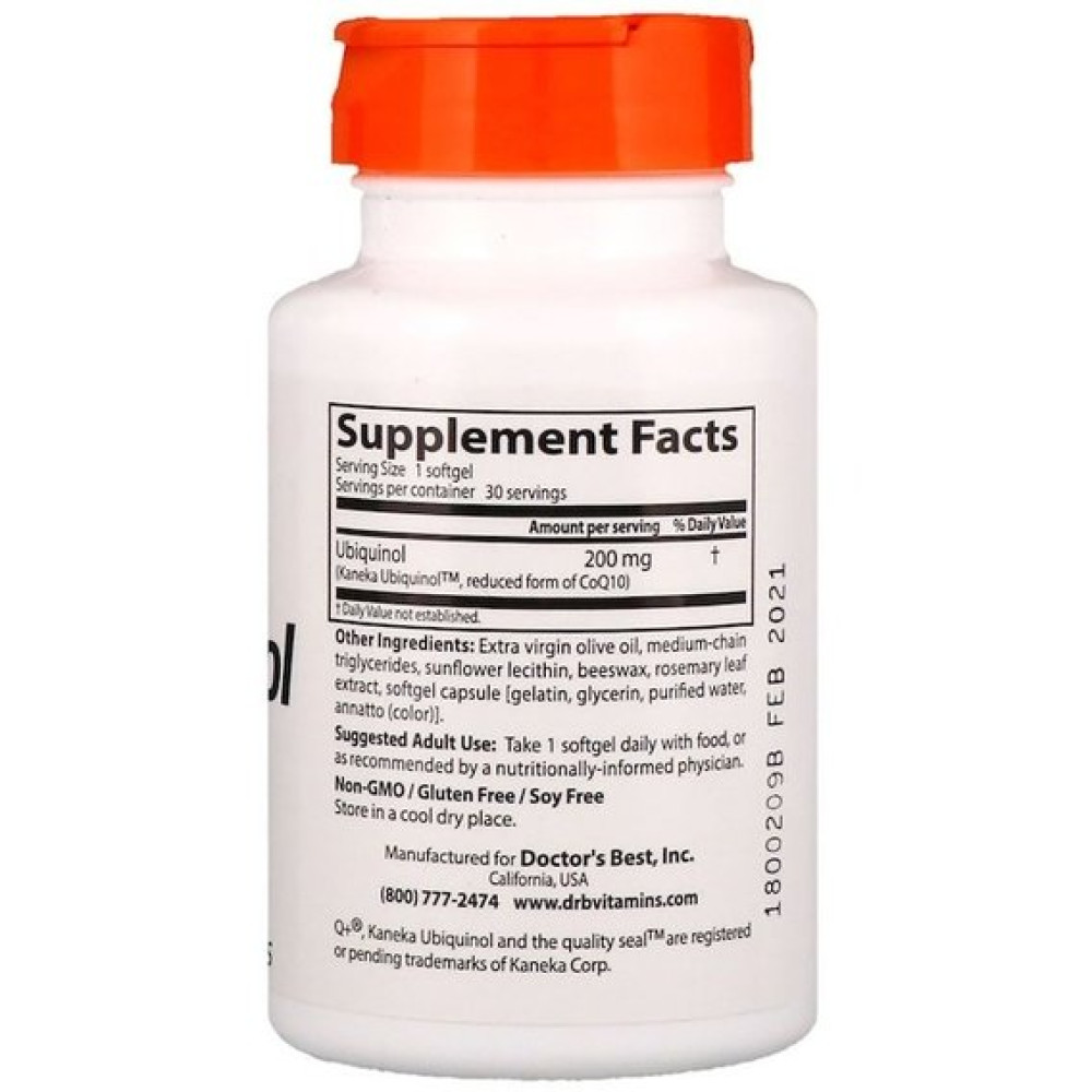 Коензим Doctor's Best Ubiquinol with Kaneka 200 mg 30 Softgels DRB-00274