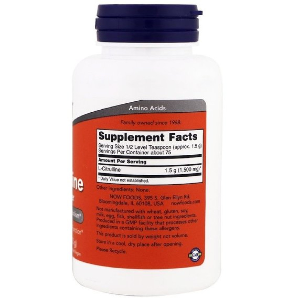 Цитрулін NOW Foods L-Citrulline, Pure Powder, 4 oz 113 g /75 servings/ NOW-00214