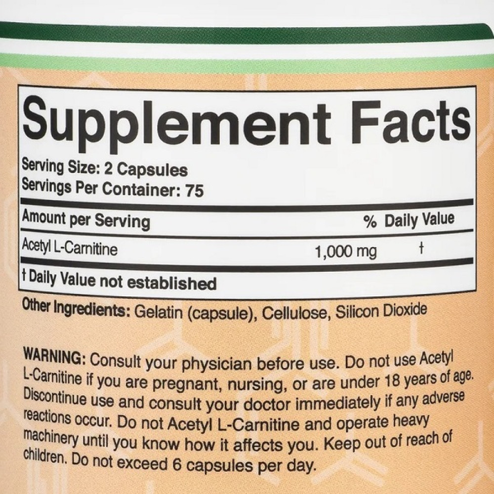 Комплекс Ацетил/Карнітін Double Wood Acetyl L-Carnitine 1000 mg (2 caps per serving) 150 Caps