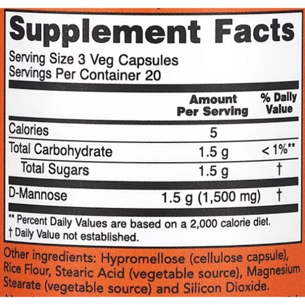 Урологічний препарат NOW Foods D-Mannose 500 mg 60 Veg Caps