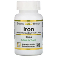 Мікроелемент Залізо California Gold Nutrition Ferrochel Iron (Bisglycinate) 36 mg 90 Veg Caps