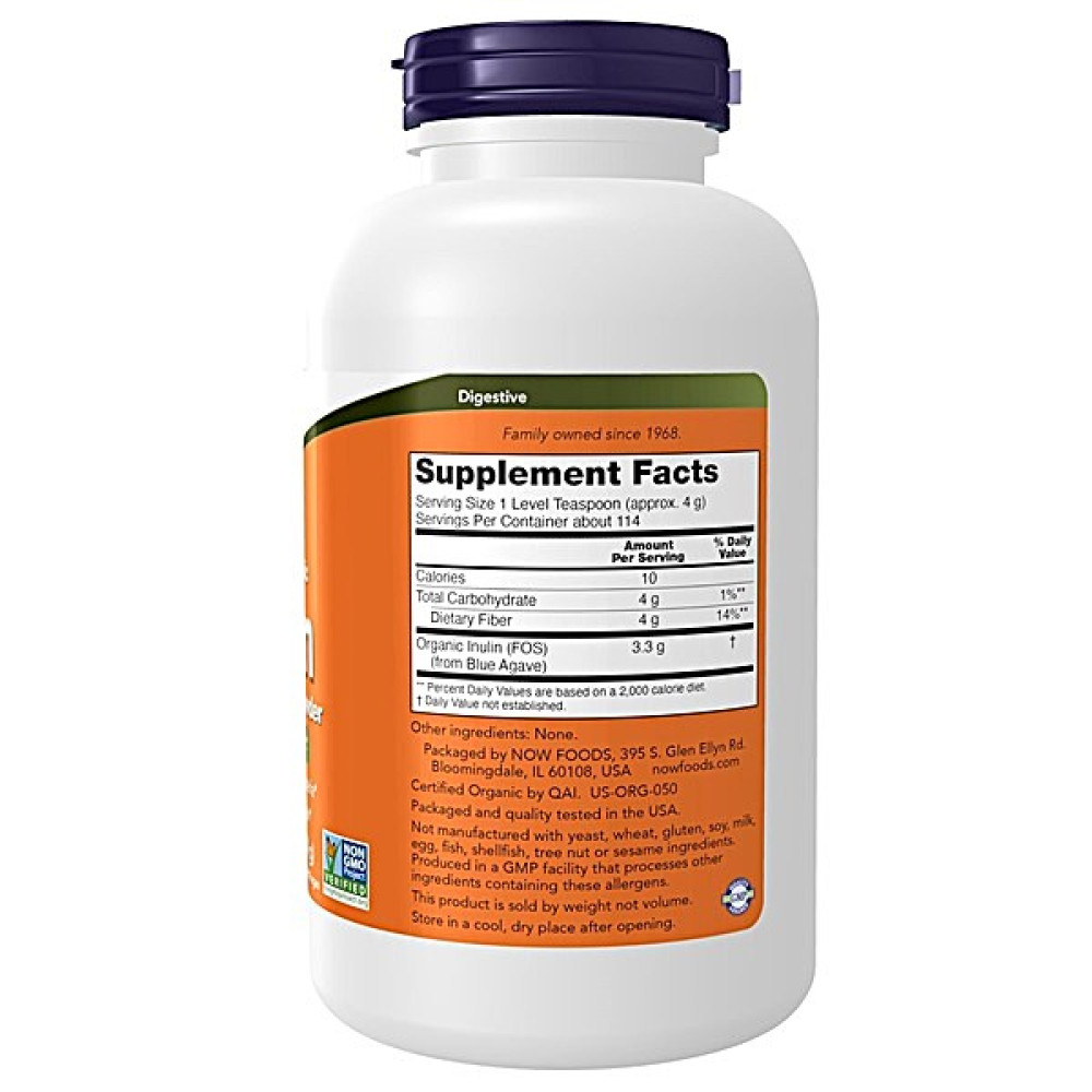 Фруктоолігосахариди NOW Foods Inulin Powder Organic 454 g /162 servings/ Pure