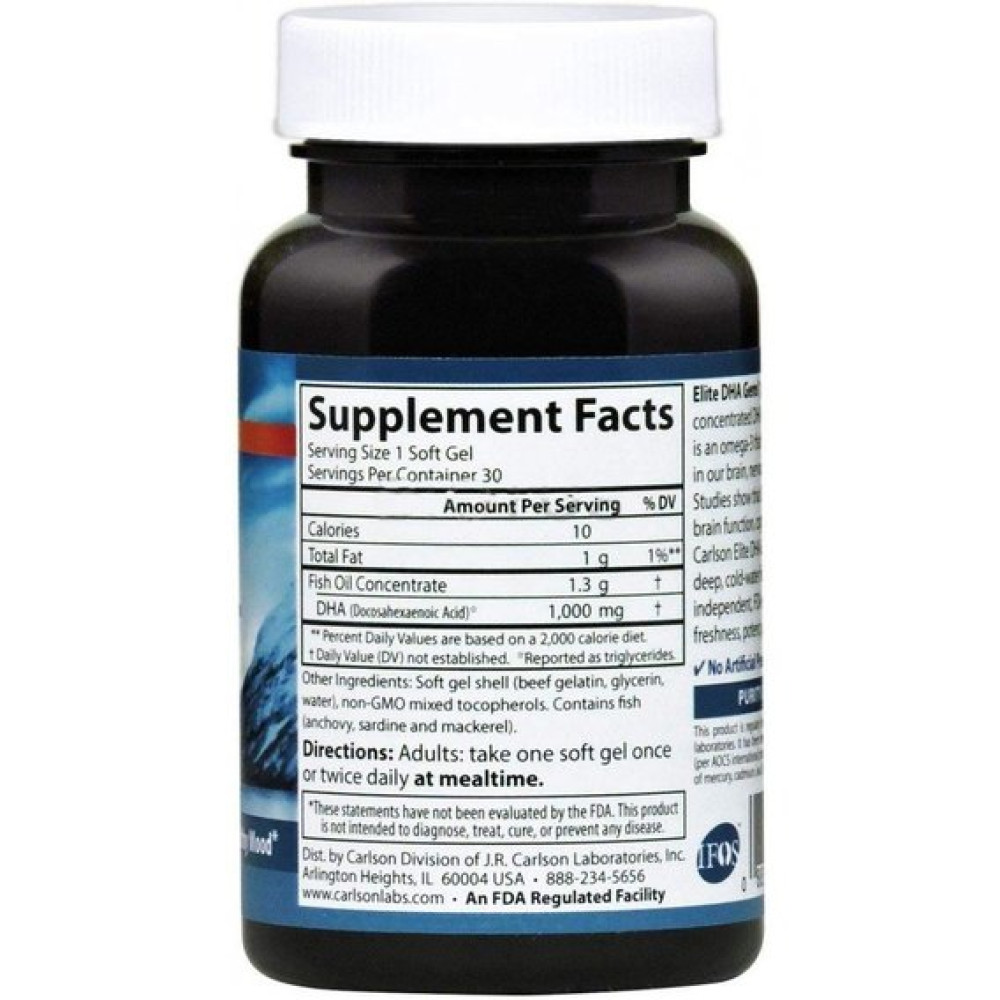 Омега 3 Carlson Labs Elite DHA Gems 1000 mg 30 Soft Gels CAR-16900